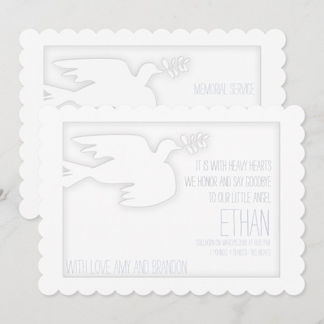 Dove para um Anúncio do Funeral da Criança Angel (Frente/Verso)