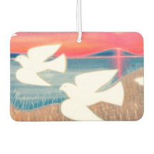 Doves voando sobre o lago