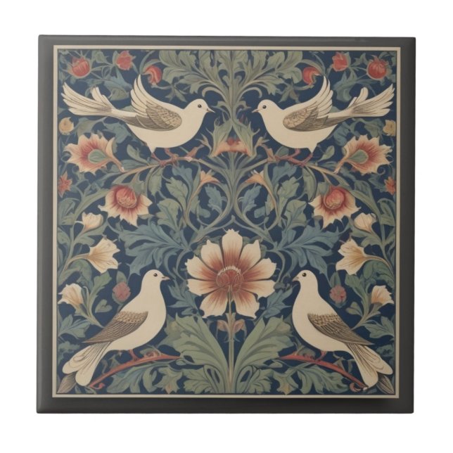 Doves William Morris no estilo Four Dove Birds (Frente)