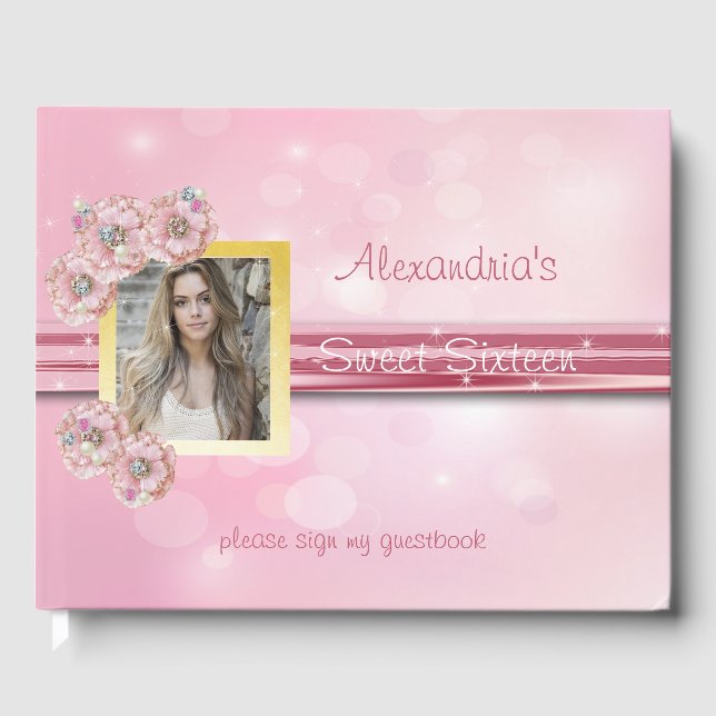 Doze Anos, Seda Rosa, Bokeh, Livro de Visitas (Frente)