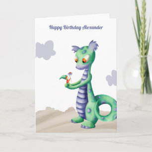 Dragão bonito com Cartão de Aniversário Personaliz
