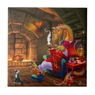 Dragão de Cartoon Bonito por uma Lareira