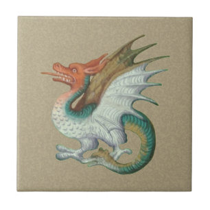 Dragão de Faca Vermelha Pequeno Azulejo Cerâmico