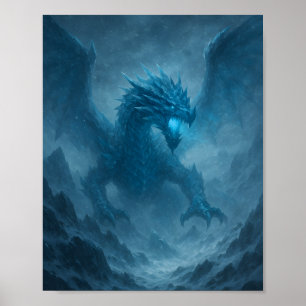 Dragão de Gelo Majestoso em Pôster de Fantasia de