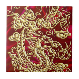 Dragão Dourado embutido no Red Satin Impressão