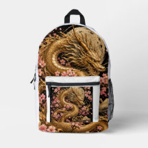 Dragão Dourado Mítico com Ilustração Floral Rosa E