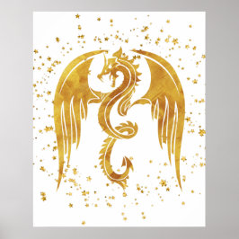 Dragão Dourado no Poster de Estrelas no Fundo Bran