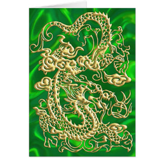 Dragão Dourado Verde Cetim Luxuoso Cartão Dourado