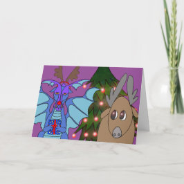 Dragão dramático e o cartão de Natal da rena