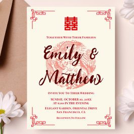 Dragão e convite para casamento chinês vermelho de