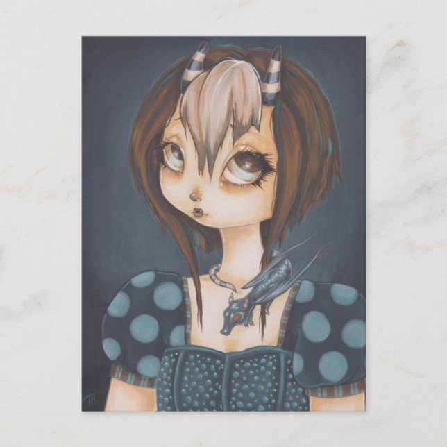 Dragão feericamente gótico no cartão azul (Frente)