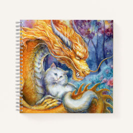 Dragão Fiery e Gato Branco em Floresta Mística