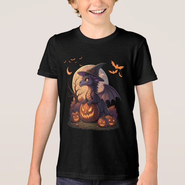 Dragão fofo de Halloween com chapéu de bruxa e abó (Frente)