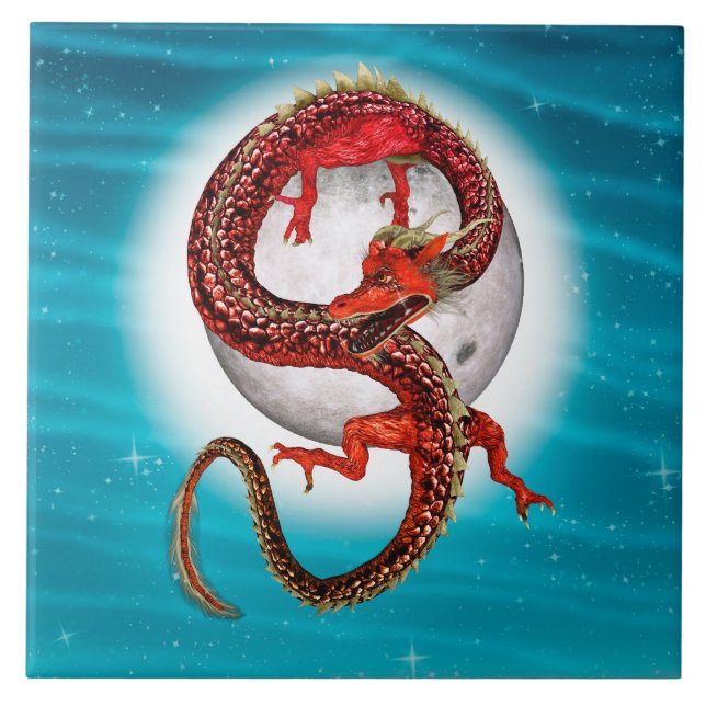 Dragão Lua Vermelha Arte de Fantasia Celestial (Frente)