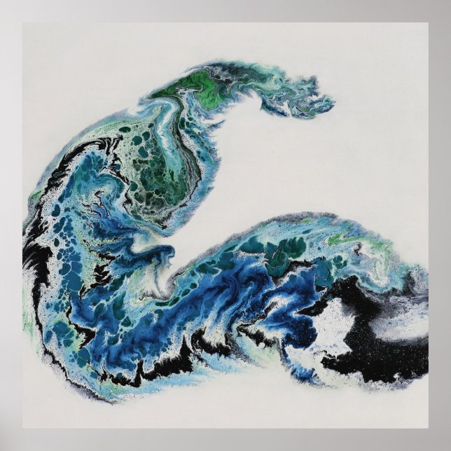 “Dragão nas Ondas – Poster Abstrato de Energia Oce (Frente)