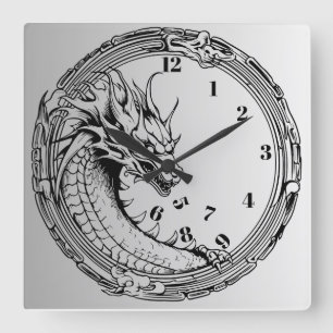 Dragão Negro Comendo Relógio de Parede Temporal