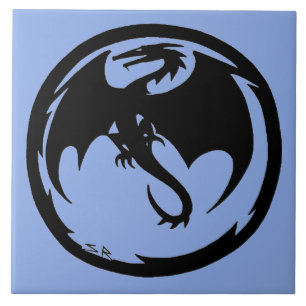 Dragão Negro Grande azulejo Azul