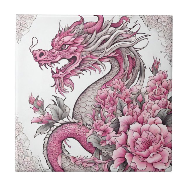 Dragão Oriental e Flores Rosa (Frente)