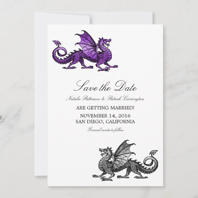 Dragão Prateado Roxo Guarde o Convite de Data (Frente)