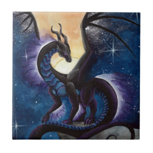 Dragão preto com céu nocturno por Carla Morrow