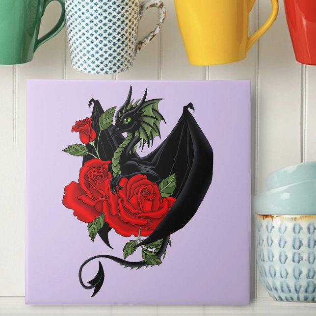 Dragão Preto Místico Rosas Vermelhas Lavanda Gótic (Criador carregado)