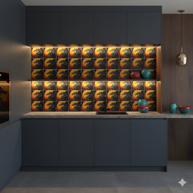 Dragão Regal sob o Azulejo cerâmico de lua complet (Criador carregado)