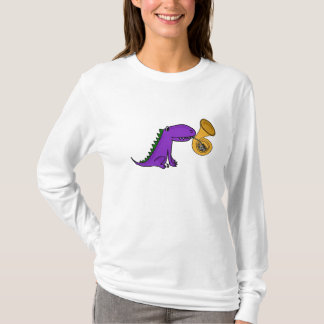 Dragão roxo dos BU que joga a camisa da trompa