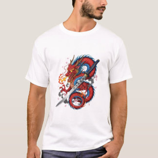 Dragão Samurai Ardente – Camiseta japonesa Katana