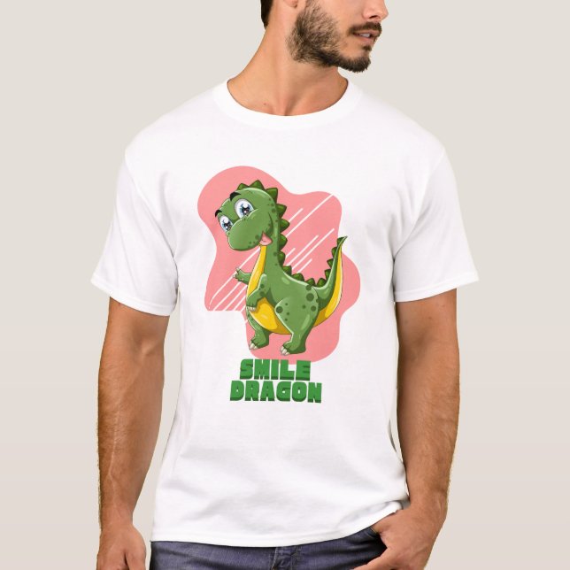 Dragão Sorria Caricatura Engraçada Camiseta - Dino (Frente)