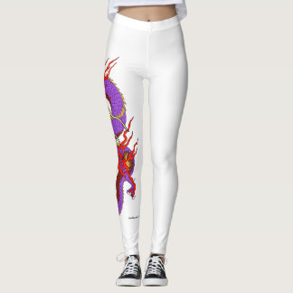 Dragão Vermelho Roxo em leggings brancas