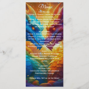 Dragões Coloridos no Menu de Recepção de casamento