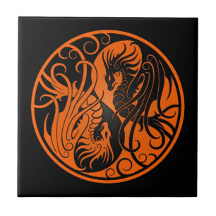 Dragões de voo alaranjados e pretos de Yin Yang
