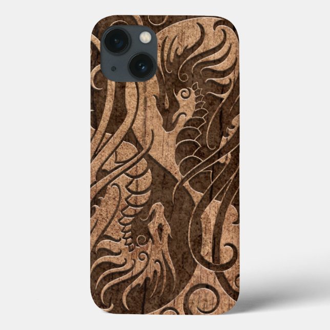 Dragões de Yin Yang do vôo com efeito de madeira (Verso)