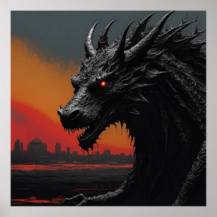 Dragon Noir Retro Poster Impressão