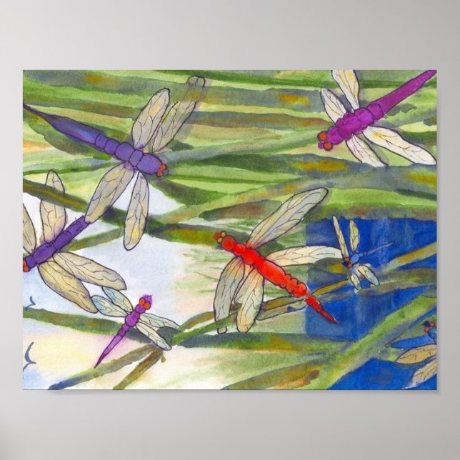 Dragonflies Summer Poster por Roseann Meserve (Frente)