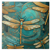 Dragonfly Art Nouveau Art Deco Teal & Dourados Ins