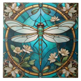 Dragonfly Art Nouveau Deco Aqua Blue Vidro