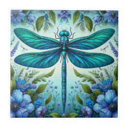 Dragonfly azul com flores
