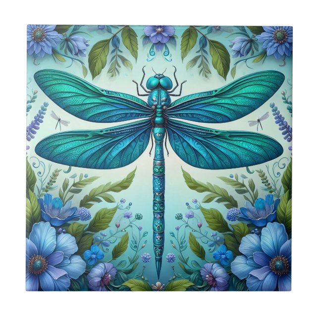 Dragonfly azul com flores (Frente)