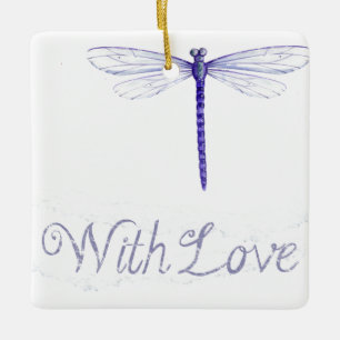 Dragonfly Azul Com Ornamento De Amor