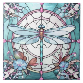 Dragonfly Azul e Vidro Branco Manchado