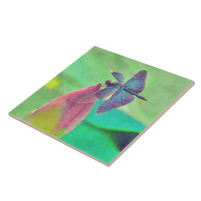 Dragonfly Azul Iridescente em Waterlily (Lateral)