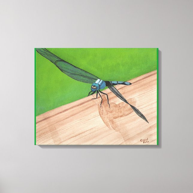 Dragonfly azul sobre uma Canvas de trilho (Frente)