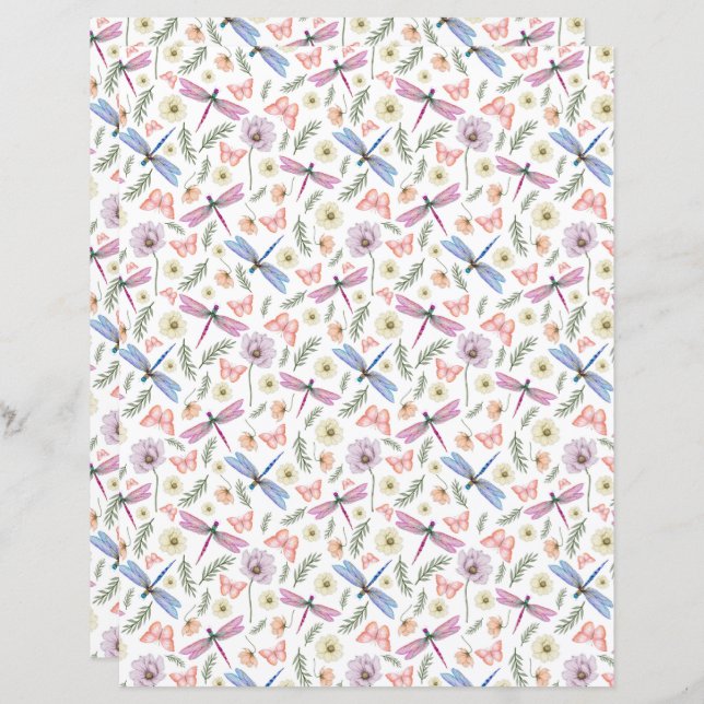 Dragonfly & Butterfly Scrapbook Paper (Frente/Verso)