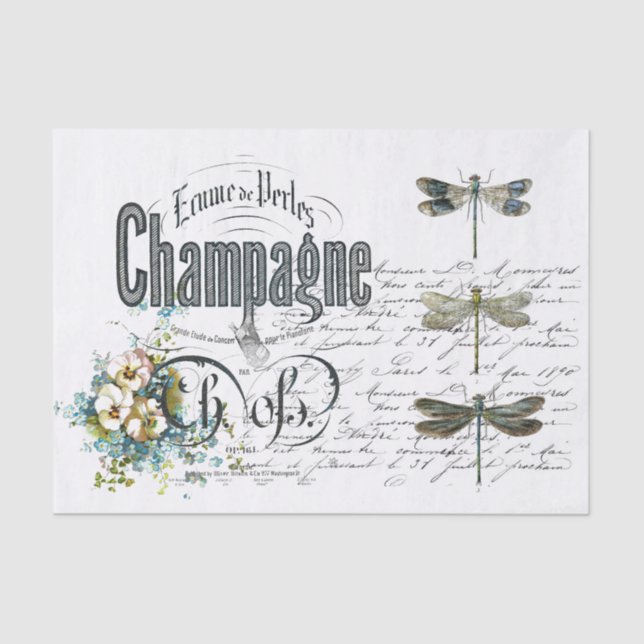 Dragonfly Champanhe Vintage Papel Tecido (Frente )