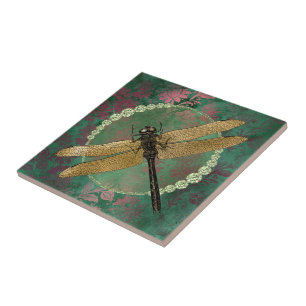 Dragonfly Dourada em Verde com Rhinestones