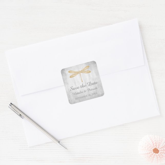 Dragonfly Dourada Salve os adesivos Date (Envelope)