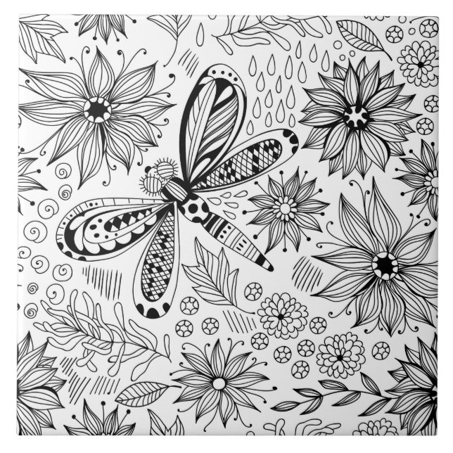 Dragonfly e flores rabisco (Frente)