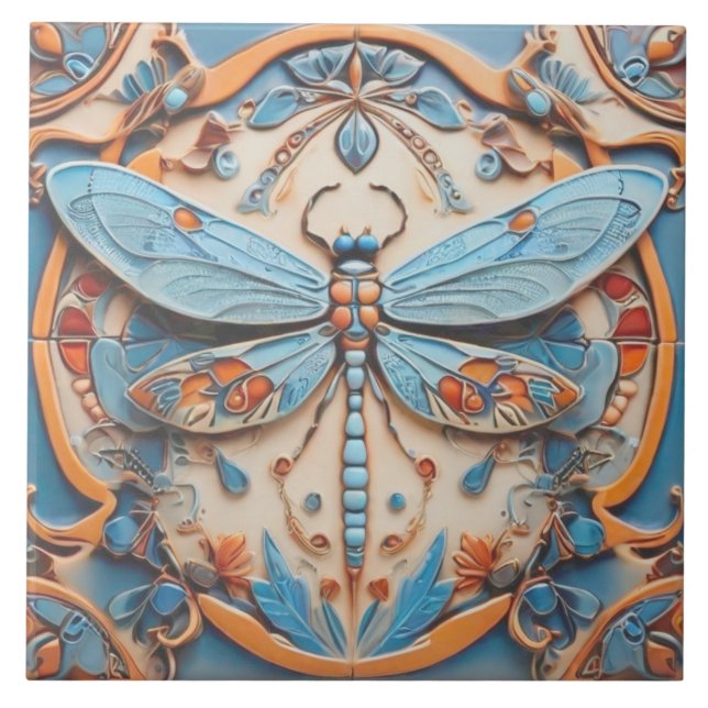 Dragonfly em azul decorativo e amarelo Ouro (Frente)