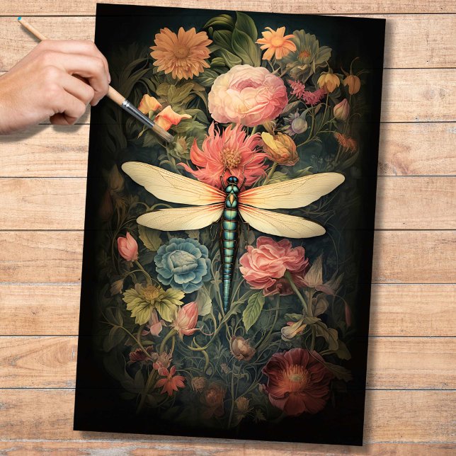 Dragonfly em Florais 1 Papel de Decoupage (Criador carregado)